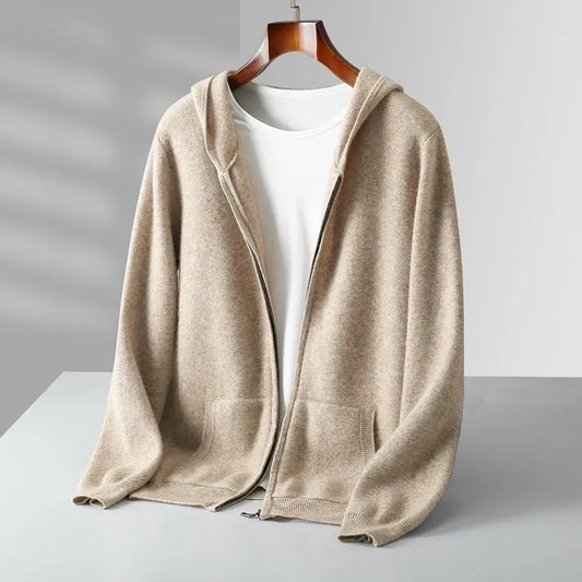 Casual Zipper Hooded Wool Cardigan For Men DropShipping
